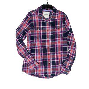 Johnnie B Size 11-12Y Long Sleeve Plaid Button Down Shirt Navy Blue Purple Pink